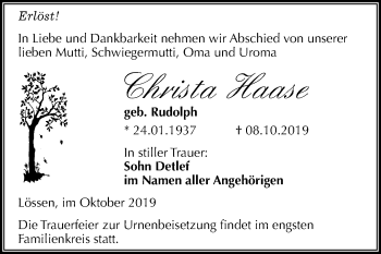 Traueranzeige von Christa Haase von Super Sonntag Merseburg/Querfurt