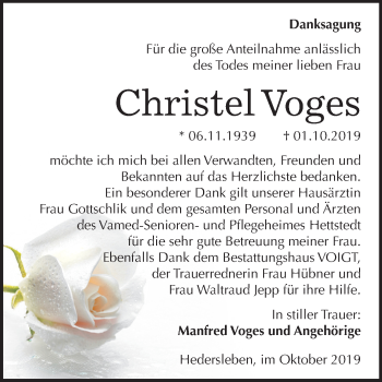 Traueranzeige von Christel Voges von Super Sonntag Mansfelder Land