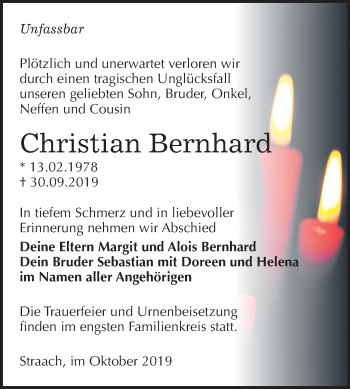 Traueranzeige von Christian Bernhard von Super Sonntag Wittenberg