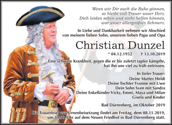 Traueranzeige von Christian Dunzel von Mitteldeutsche Zeitung Merseburg/Querfurt