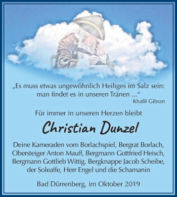 Traueranzeige von Christian Dunzel von Mitteldeutsche Zeitung Merseburg/Querfurt