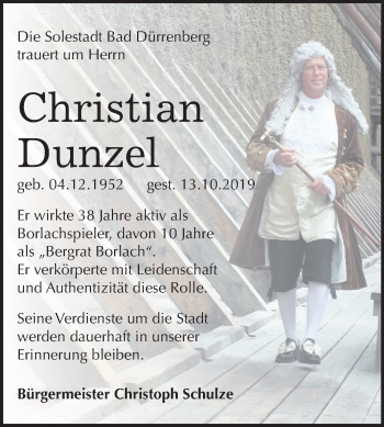 Traueranzeige von Christian Dunzel von Mitteldeutsche Zeitung Merseburg/Querfurt