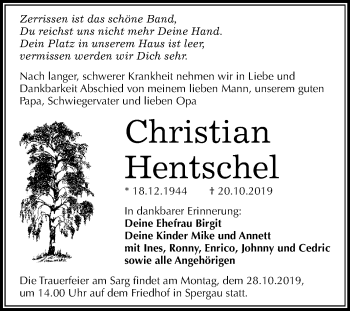 Traueranzeige von Christian Hentschel von Super Sonntag Merseburg/Querfurt