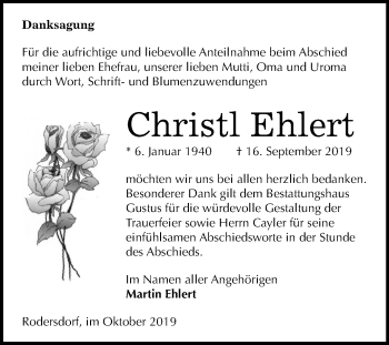 Traueranzeige von Christl Ehlert von Mitteldeutsche Zeitung Aschersleben