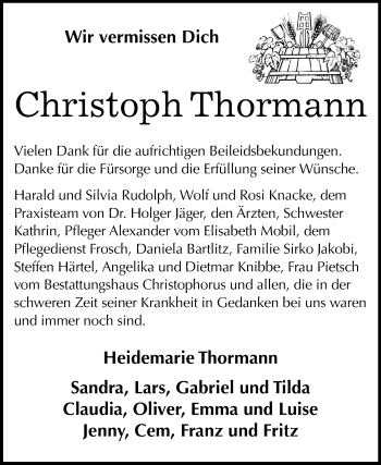 Traueranzeige von Christoph Thormann von Mitteldeutsche Zeitung Halle/Saalkreis