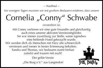 Traueranzeige von Cornelia Schwabe von Mitteldeutsche Zeitung Weißenfels