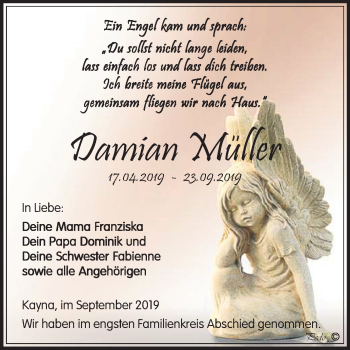Traueranzeige von Damian Müller von Super Sonntag Zeitz