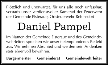 Traueranzeige von Daniel Pampel von Super Sonntag Zeitz