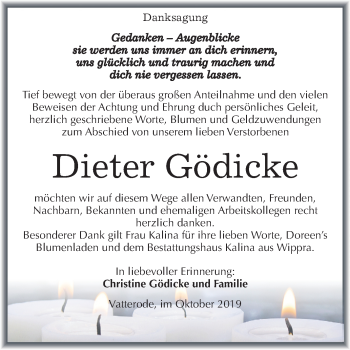 Traueranzeige von Dieter Gödicke von Mitteldeutsche Zeitung Mansfelder Land