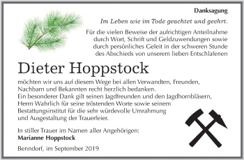 Traueranzeige von Dieter Hoppstock von Wochenspiegel Mansfelder Land