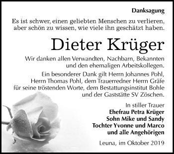 Traueranzeige von Dieter Krüger von Super Sonntag Merseburg/Querfurt