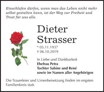 Traueranzeige von Dieter Strasser von Mitteldeutsche Zeitung Wittenberg