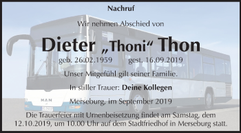 Traueranzeige von Dieter Thon von Mitteldeutsche Zeitung Merseburg/Querfurt