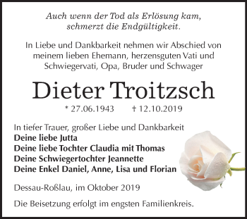 Traueranzeige von Dieter Troitzsch von Super Sonntag Dessau-Roßlau