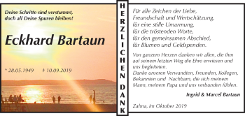 Traueranzeige von Eckhard Bartaun von Super Sonntag Wittenberg