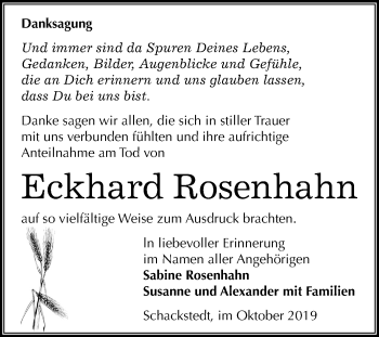 Traueranzeige von Eckhard Rosenhahn von Mitteldeutsche Zeitung Bernburg