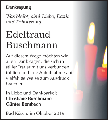 Traueranzeige von Edeltraud Buschmann von Mitteldeutsche Zeitung Naumburg/Nebra