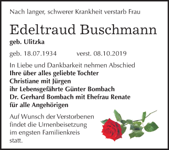Traueranzeige von Edeltraud Buschmann von Mitteldeutsche Zeitung Naumburg/Nebra