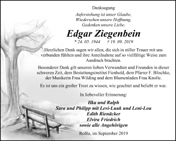 Traueranzeige von Edgar Ziegenbein von Mitteldeutsche Zeitung Sangerhausen