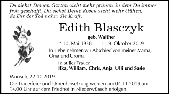Traueranzeige von Edith Blasczyk von Mitteldeutsche Zeitung Merseburg/Querfurt