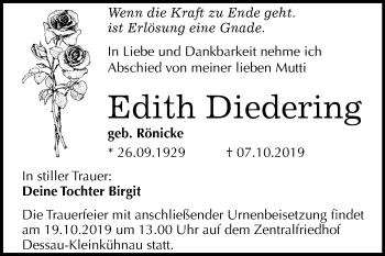 Traueranzeige von Edith Diedering von Mitteldeutsche Zeitung Dessau-Roßlau