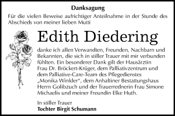 Traueranzeige von Edith Diedering von Mitteldeutsche Zeitung Dessau-Roßlau