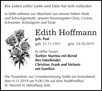 Traueranzeige von Edith Hoffmann von Mitteldeutsche Zeitung Merseburg/Querfurt