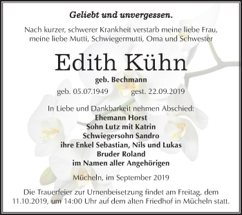 Traueranzeige von Edith Kühn von Mitteldeutsche Zeitung Merseburg/Querfurt