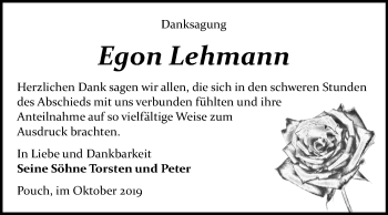 Traueranzeige von Egon Lehmann von Mitteldeutsche Zeitung Bitterfeld