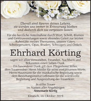 Traueranzeige von Ehrhard Körting von Super Sonntag Dessau-Roßlau