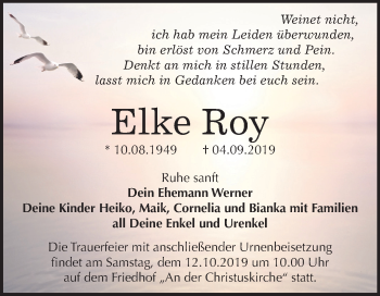 Traueranzeige von Elke Roy von Mitteldeutsche Zeitung Wittenberg