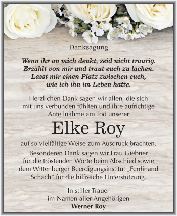 Traueranzeige von Elke Roy von Mitteldeutsche Zeitung Wittenberg