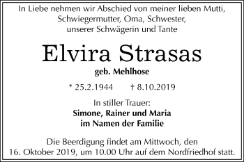Traueranzeige von Elvira Strasas von Mitteldeutsche Zeitung Halle/Saalkreis