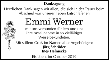 Traueranzeige von Emmi Werner von Mitteldeutsche Zeitung Mansfelder Land