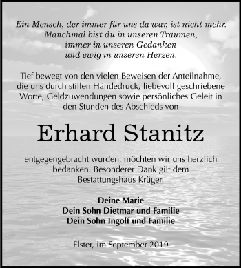 Traueranzeige von Erhard Stanitz von Super Sonntag Wittenberg
