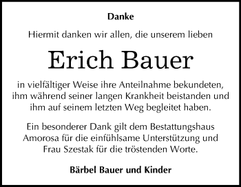 Traueranzeige von Erich Bauer von Super Sonntag Dessau-Roßlau
