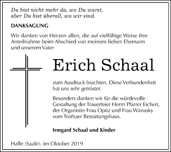 Traueranzeige von Erich Schaal von Mitteldeutsche Zeitung Halle/Saalkreis