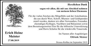 Traueranzeige von Erich Heinz Meister von Super Sonntag Dessau-Roßlau
