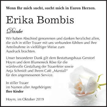Traueranzeige von Erika Bombis von Mitteldeutsche Zeitung Aschersleben