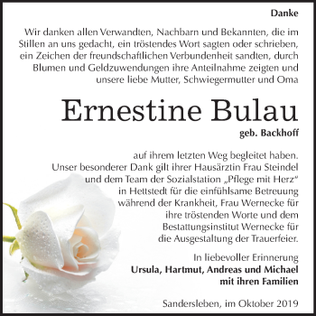 Traueranzeige von Ernestine Bulau von Mitteldeutsche Zeitung Mansfelder Land