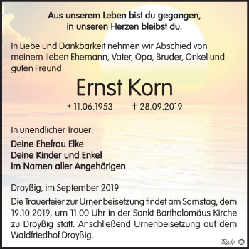 Traueranzeige von Ernst Korn von Super Sonntag Zeitz