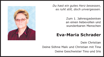 Traueranzeige von Eva-Maria Schrader von Mitteldeutsche Zeitung Bitterfeld