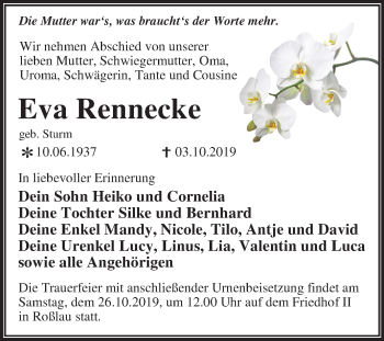Traueranzeige von Eva Rennecke von Mitteldeutsche Zeitung Dessau-Roßlau / Wittenberg