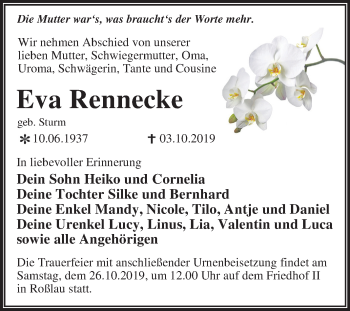 Traueranzeige von Eva Rennecke von Mitteldeutsche Zeitung Wittenberg