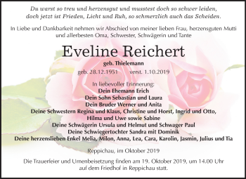 Traueranzeige von Eveline Reichert von Mitteldeutsche Zeitung Köthen