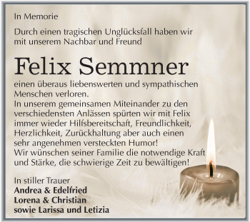 Traueranzeige von Felix Semmner von Mitteldeutsche Zeitung Wittenberg