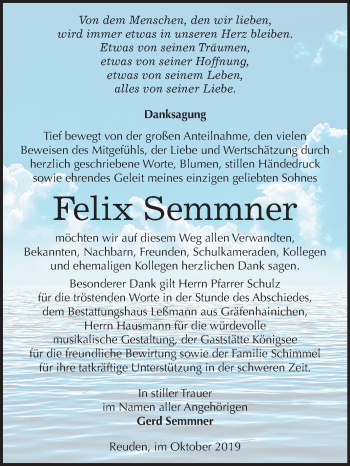 Traueranzeige von Felix Semmner von Super Sonntag Wittenberg