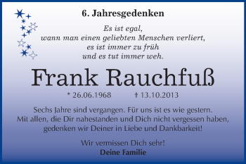 Traueranzeige von Frank Rauchfuß von Super Sonntag Merseburg/Querfurt