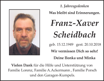 Traueranzeige von Franz-Xaver Scheidbach von Wochenspiegel Bitterfeld