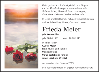 Traueranzeige von Frieda Meier von Wochenspiegel Aschersleben